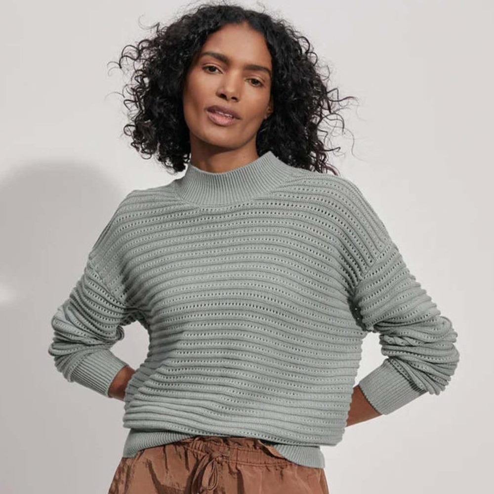Varley Womens Franco Knit Crew Sweater XS Green Milieu Open Stitch Lounge